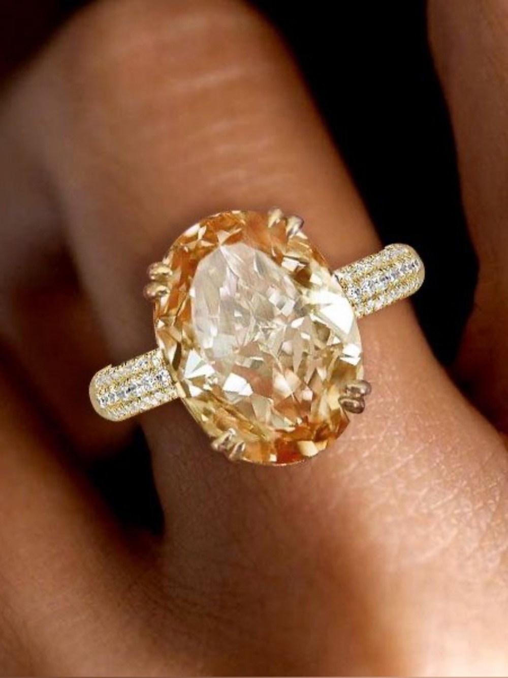 Nextnecklace Golden Champagne Oval Sapphire Engagement Ring